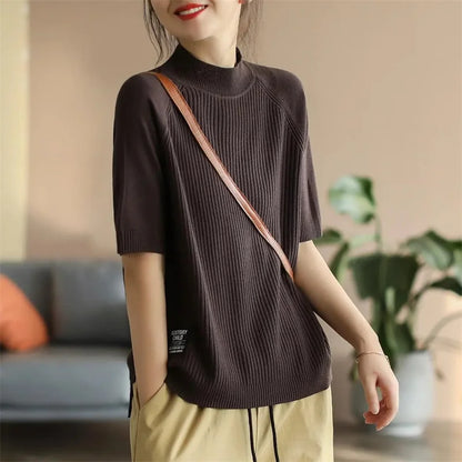 Solid Color Half High Collar Pullover