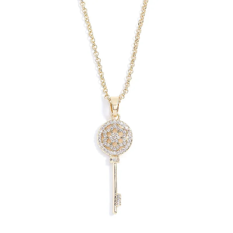 Personality Key Shape Zircon Pendant Necklaces