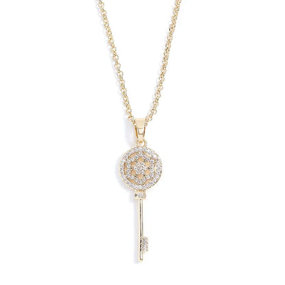 Personality Key Shape Zircon Pendant Necklaces