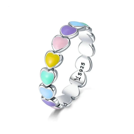 Sterling Silver Rainbow Heart Finger Ring