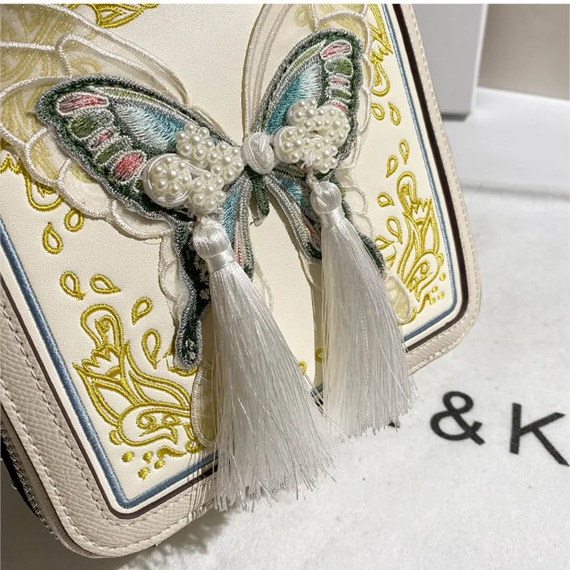 Embroidered butterfly box bag