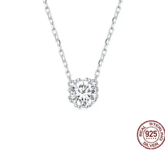 Sterling Silver Geometric Cut Sparkling Zircon Pendant Necklace