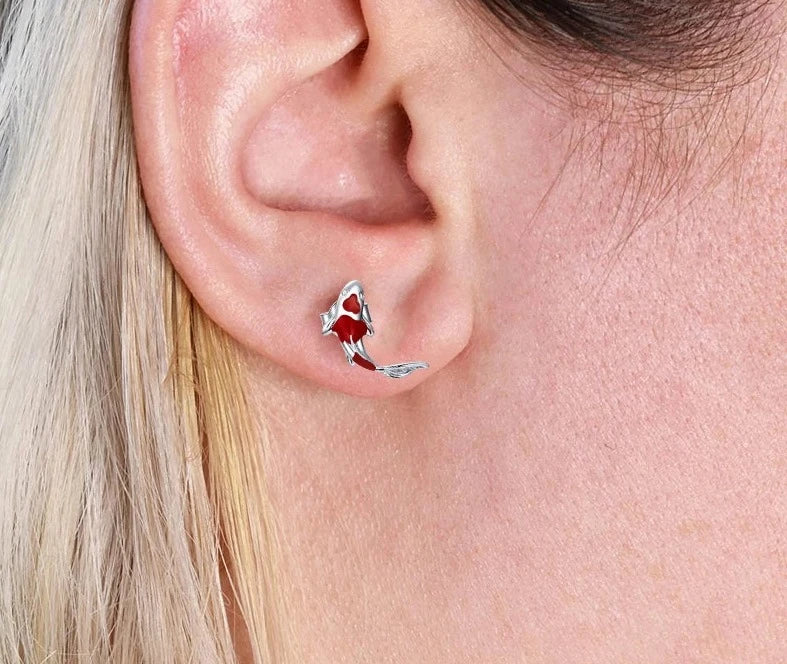 Fish Red Enamel Stud Earrings