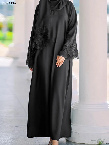 Lace Floral Long Abaya With scarf